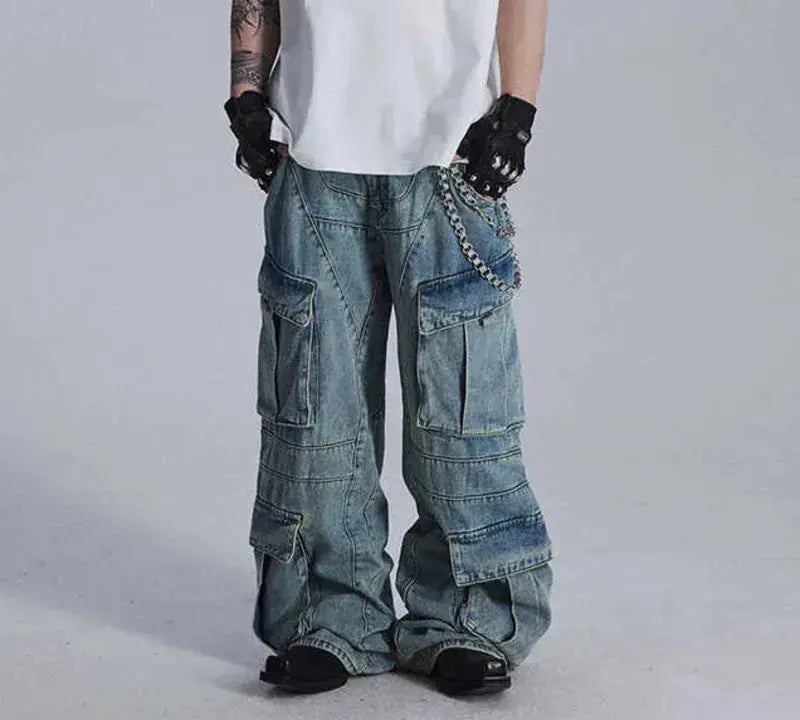 Heavy Washed Multi Pocket Punk Washed Jean Hominus Denim
