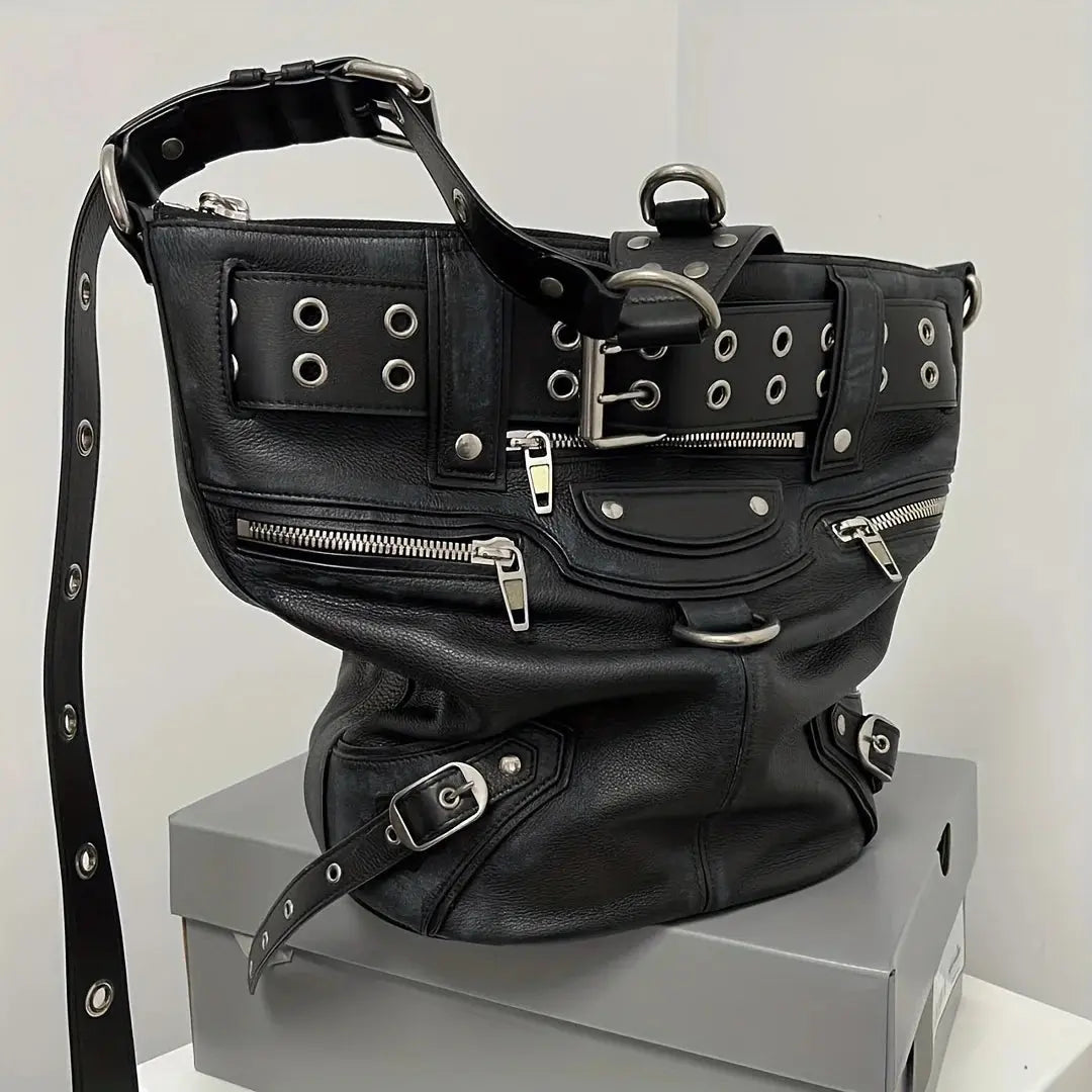 High Street Vintage Handbag Women New Rivet Large Capacity Casual Crossbody Bags Ladies Moto Biker Black Messenger Bag Hominus Denim