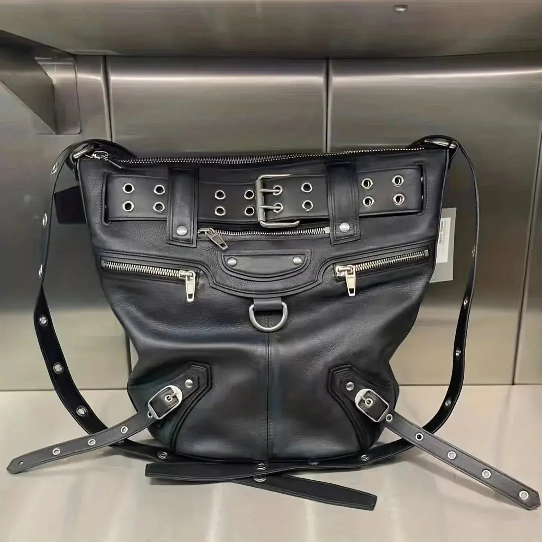 High Street Vintage Handbag Women New Rivet Large Capacity Casual Crossbody Bags Ladies Moto Biker Black Messenger Bag Hominus Denim