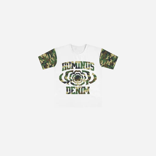 Hominus Denim Camouflage Sleeve Printed Logo Tee Printify