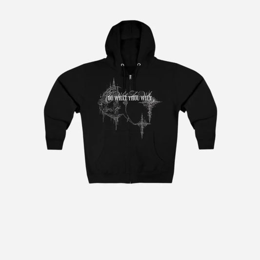 Hominus Denim Gothic Design Zip up Hoodie Printify