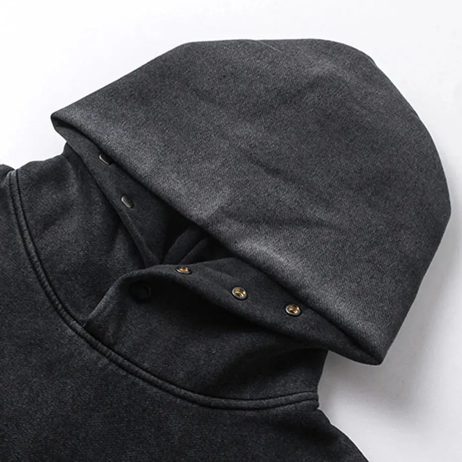 Hoodies Men 2024 Button Up Mask Pullover Hoodie Oversized Harajuku Hip Hop Streetwear Hoodie Sweatshirt Man Hominus Denim
