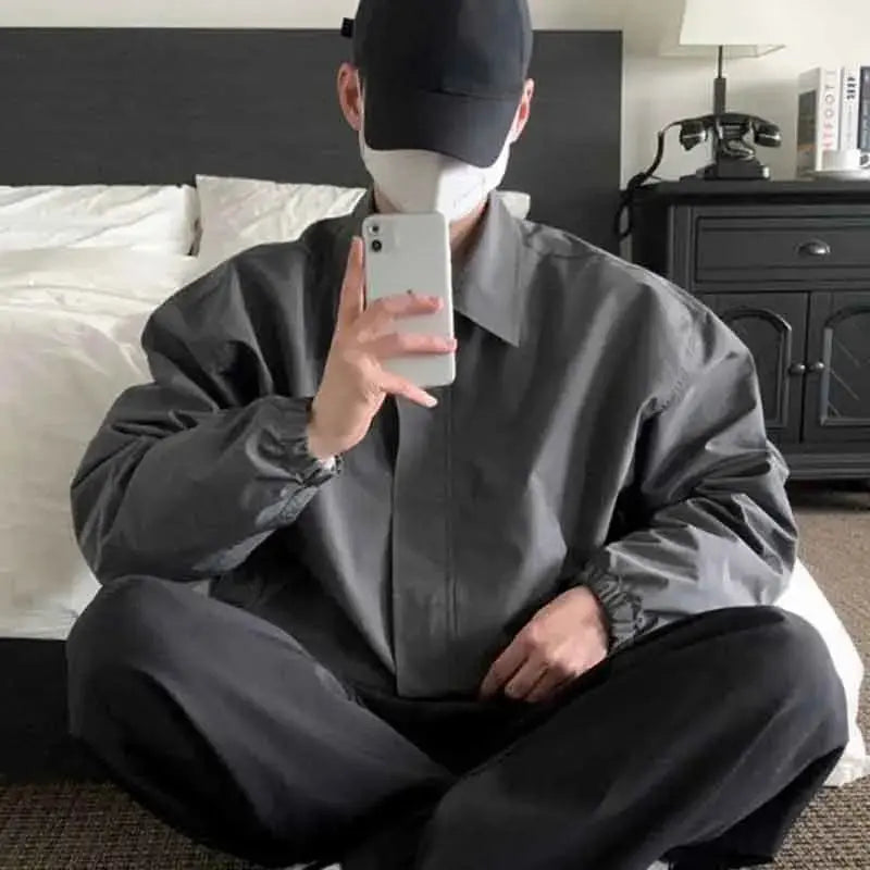 IEFB Male Jackets Casual Turn-down Collar Solid Color Pockets Drawstring Loose Men Short Coats Chic Men's Wear Spring New 9C4622 Hominus Denim