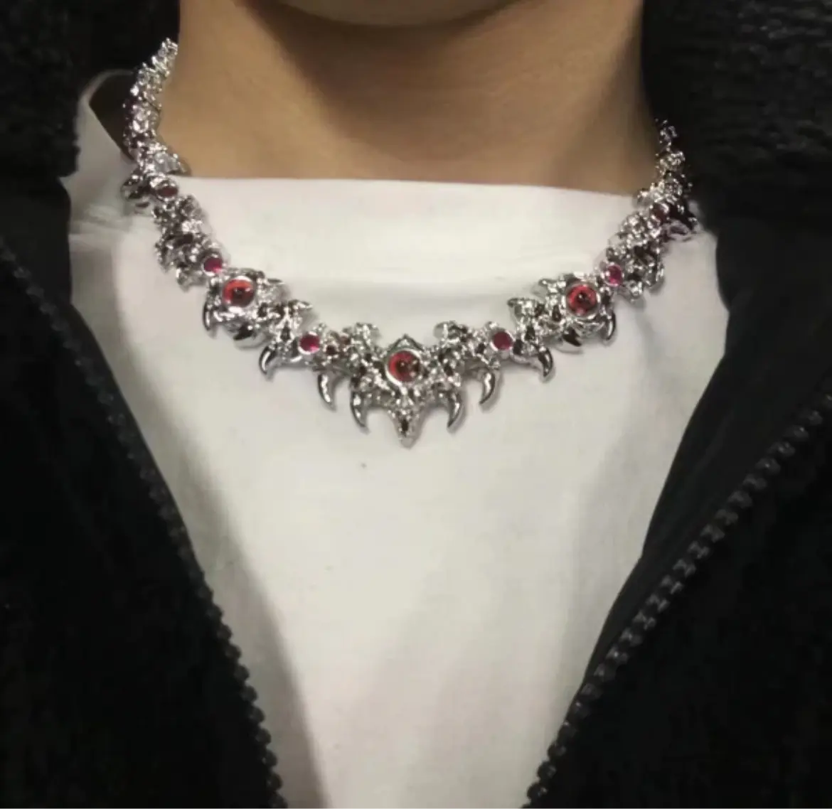 Iced Out Silver Red Eyes Chain Necklace Hominus Denim