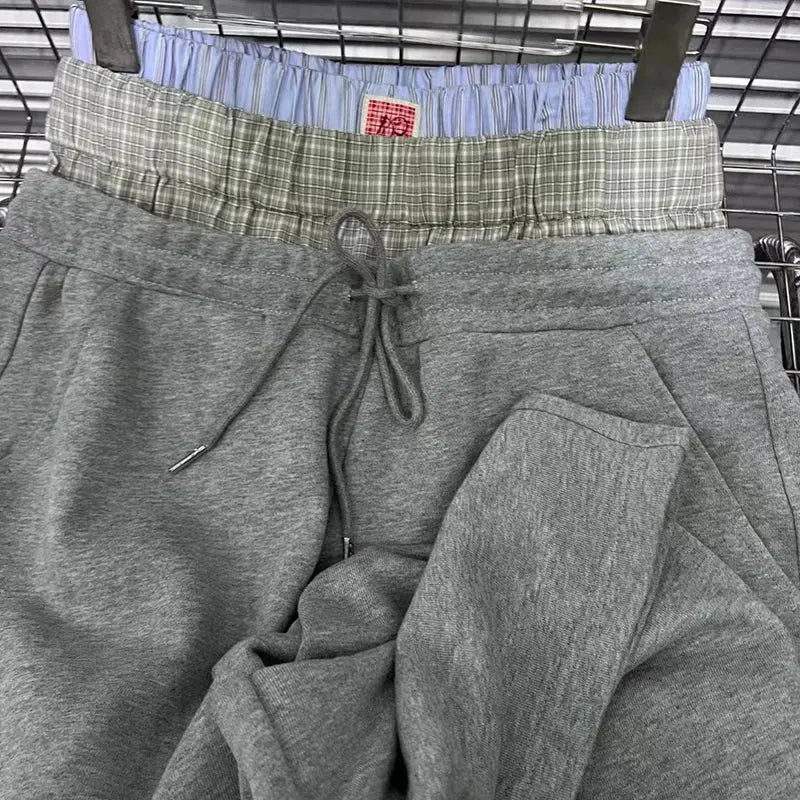 KBQ Colorblock Casual Loose Pants For Women High Waist Elastic Waist Sports Style Trousers Female Fashion Autumn Clothing New Hominus Denim