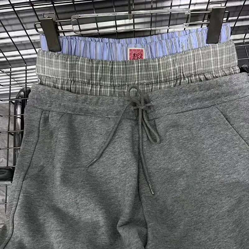 KBQ Colorblock Casual Loose Pants For Women High Waist Elastic Waist Sports Style Trousers Female Fashion Autumn Clothing New Hominus Denim