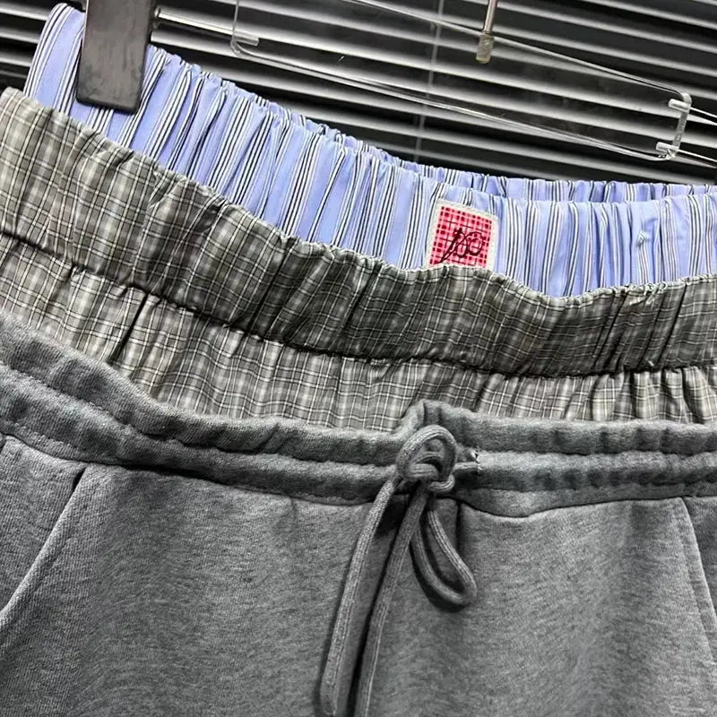 KBQ Colorblock Casual Loose Pants For Women High Waist Elastic Waist Sports Style Trousers Female Fashion Autumn Clothing New Hominus Denim