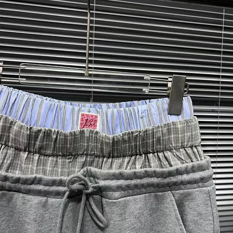 KBQ Colorblock Casual Loose Pants For Women High Waist Elastic Waist Sports Style Trousers Female Fashion Autumn Clothing New Hominus Denim