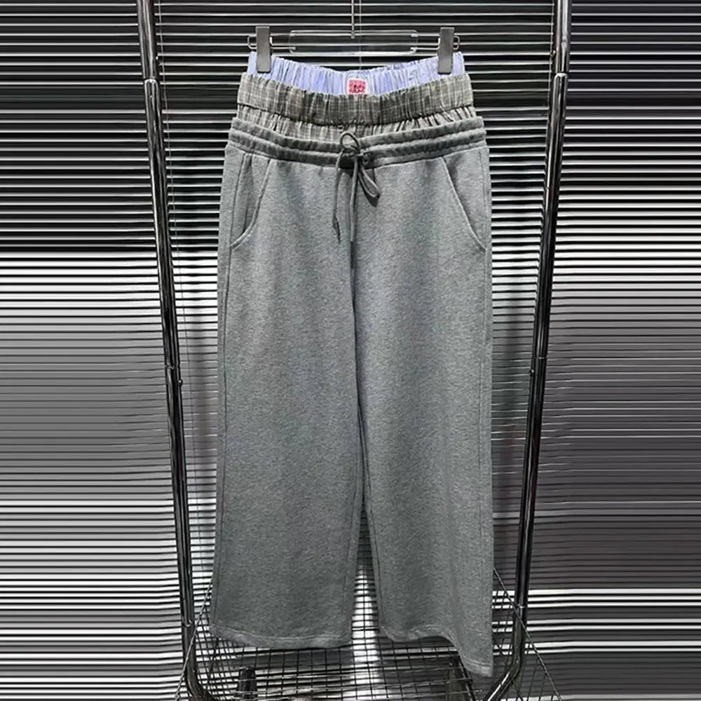 KBQ Colorblock Casual Loose Pants For Women High Waist Elastic Waist Sports Style Trousers Female Fashion Autumn Clothing New Hominus Denim