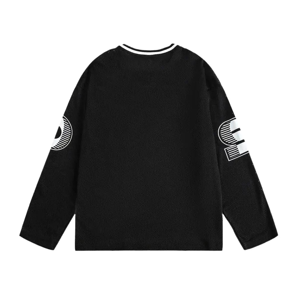 Letter Print Mesh Sweatshirts Mens Autumn Streetwear Loose V-neck Long Sleeve Casual Jersey Men Hominus Denim