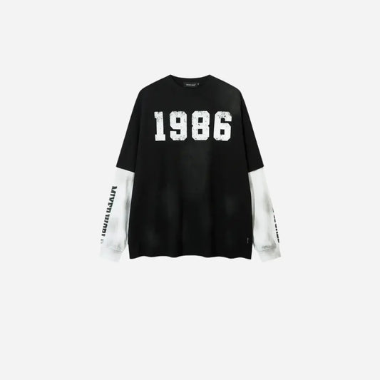 Letter Print Spliced Fake Two Pieces Tee Hominus Denim