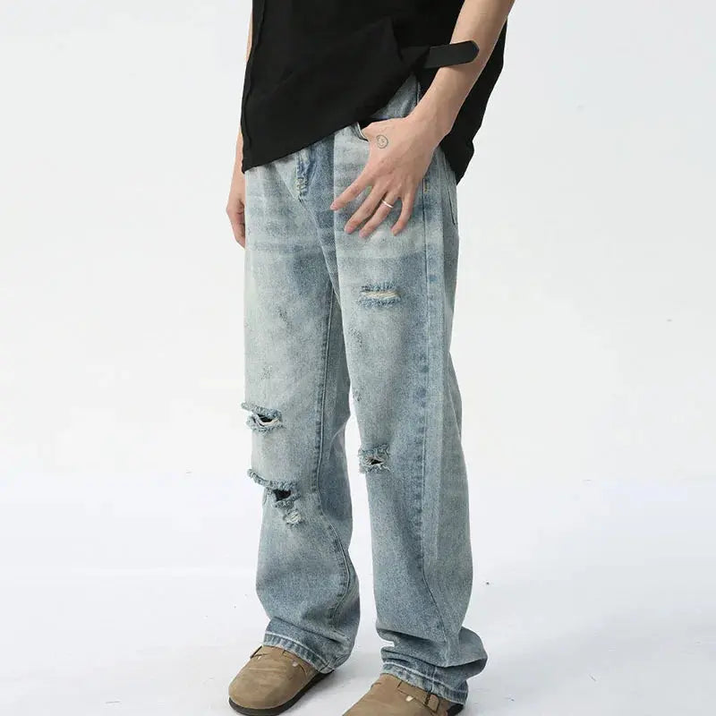Light Blue Washed Destroyed Casual Jean - Hominus Denim