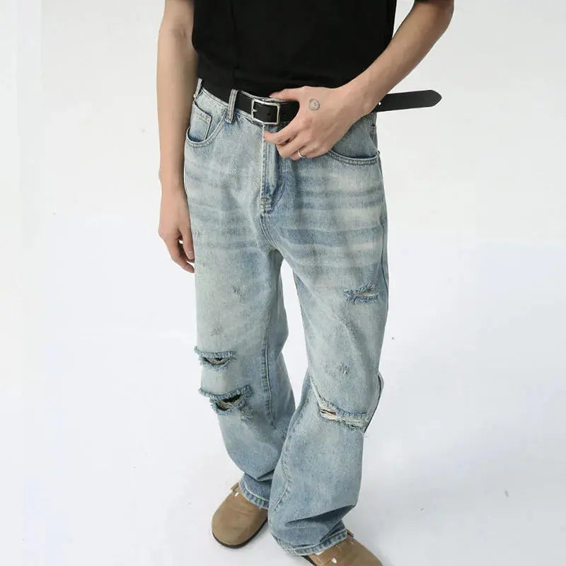 Light Blue Washed Destroyed Casual Jean - Hominus Denim