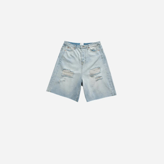 Light Blue Washed Ripped Denim Short Hominus Denim