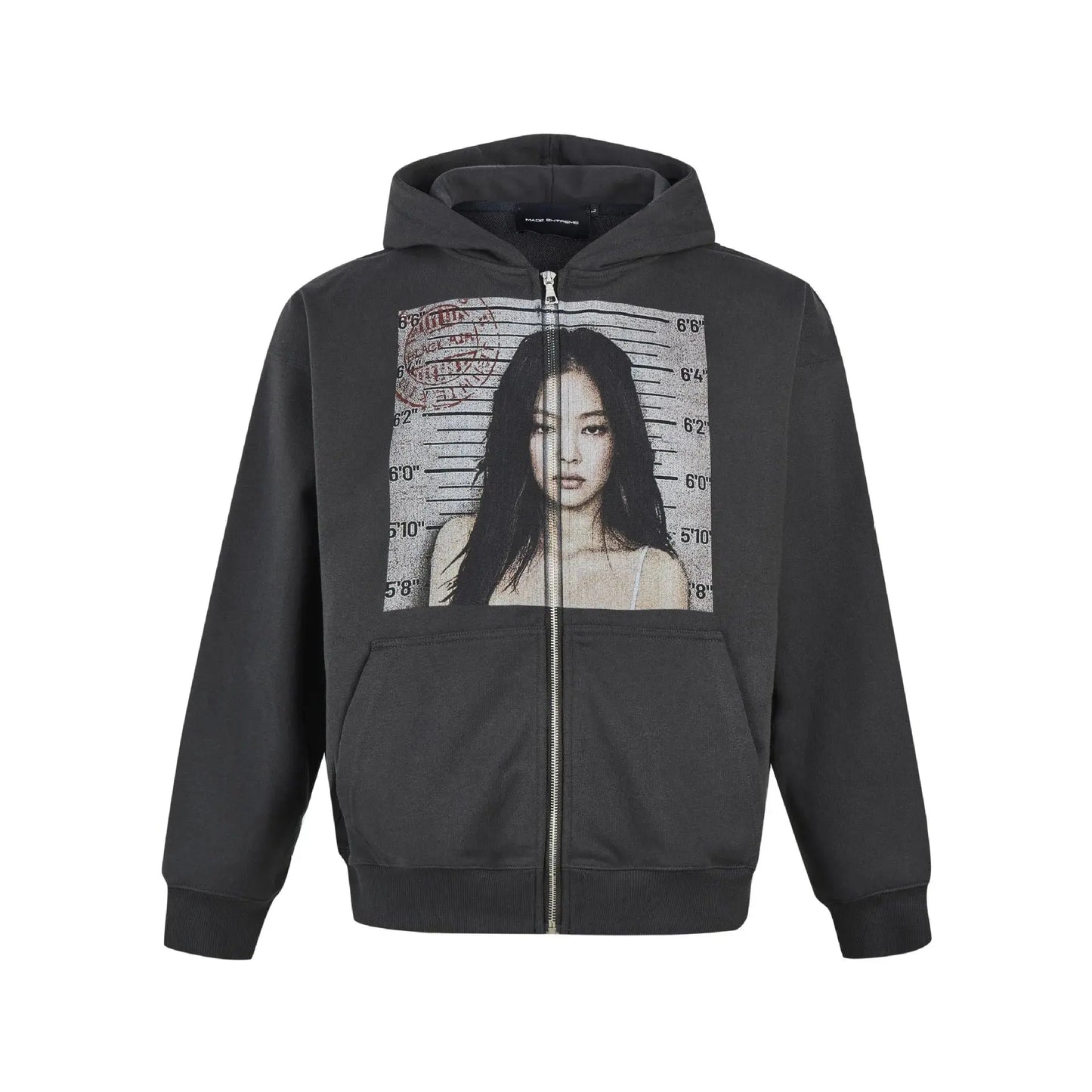 MADE EXTREME Portrait Print Hoodie Streetwear Harajuku Zip Up Hoodie Unisex Hominus Denim