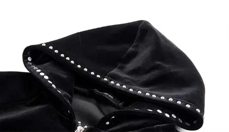 MWJLPWQ Woolen Short Hooded Sweatershirt Men Tide Large Pocket Zipper Rivet Niched Design Black Jacket 2025 Autumn New 010989 Hominus Denim