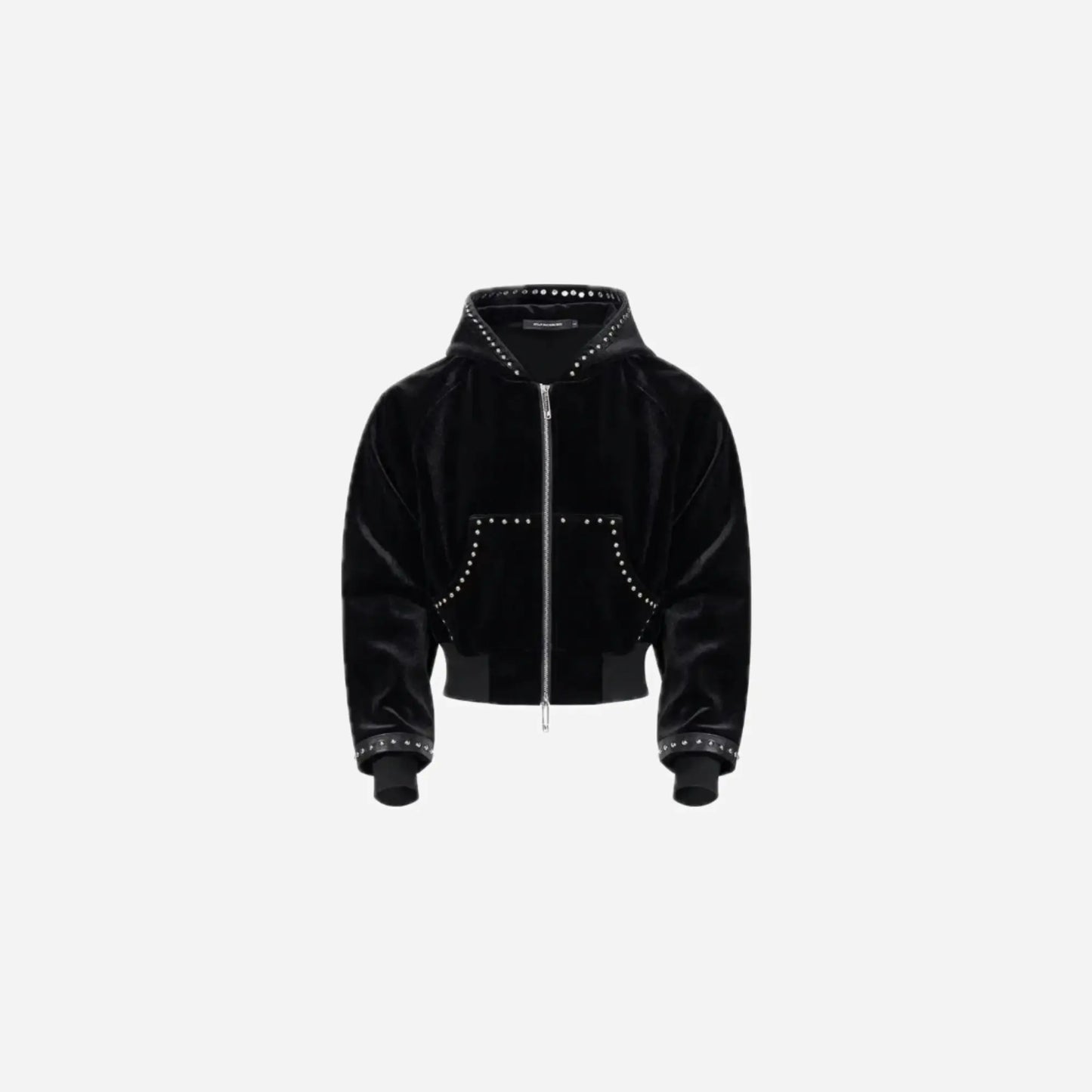 MWJLPWQ Woolen Short Hooded Sweatershirt Men Tide Large Pocket Zipper Rivet Niched Design Black Jacket 2025 Autumn New 010989 Hominus Denim
