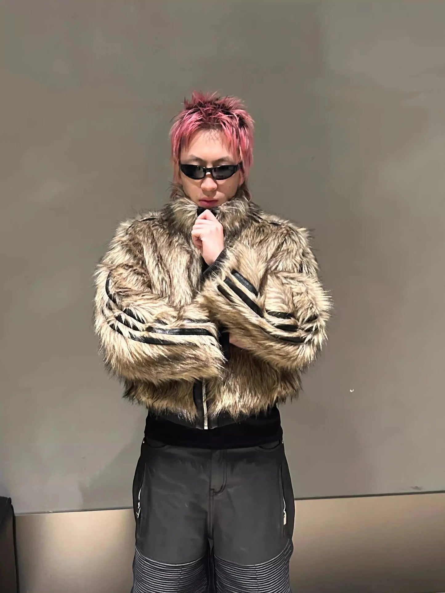 Mauroicardi Autumn Winter Short Cool Thick Warm Reversible Faux Fur Coat Men Zipper Luxury Designer Clothes Fluffy Jacket 2025 Hominus Denim
