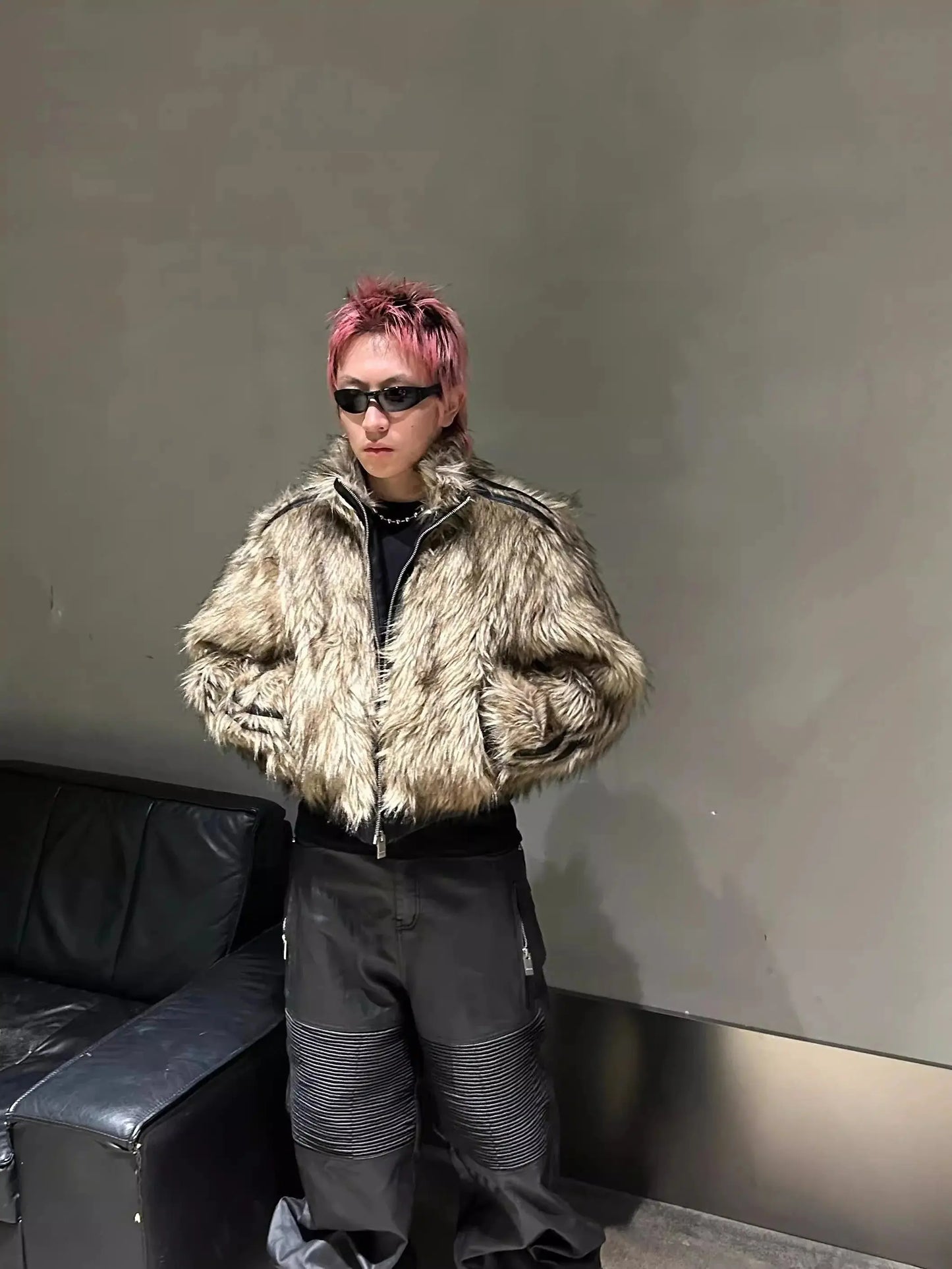 Mauroicardi Autumn Winter Short Cool Thick Warm Reversible Faux Fur Coat Men Zipper Luxury Designer Clothes Fluffy Jacket 2025 Hominus Denim