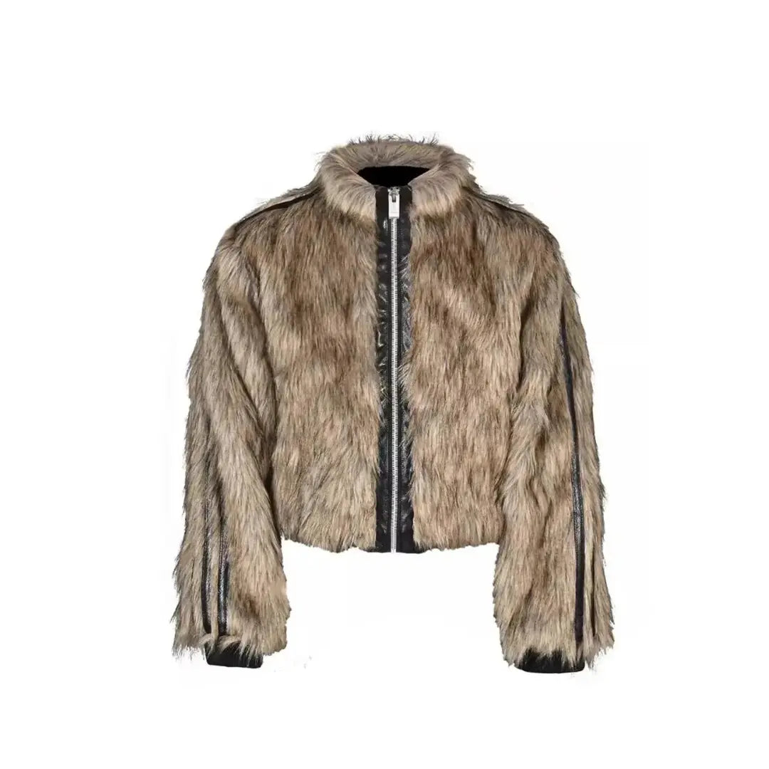 Mauroicardi Autumn Winter Short Cool Thick Warm Reversible Faux Fur Coat Men Zipper Luxury Designer Clothes Fluffy Jacket 2025 Hominus Denim
