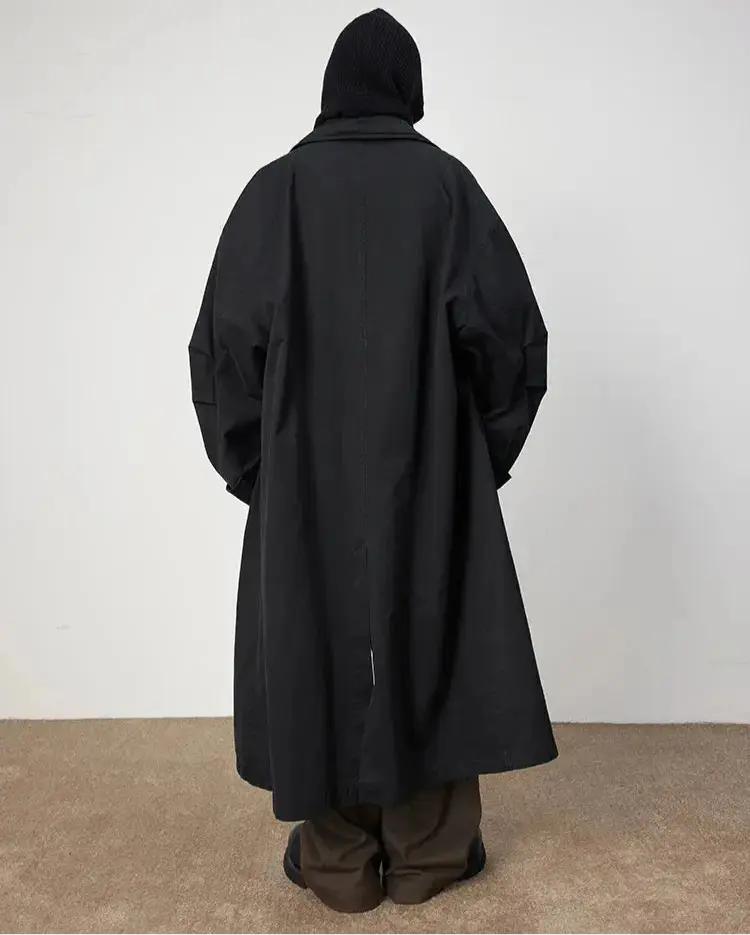 Mauroicardi Spring Autumn Oversized Long Flowy Trench Coat Men Turn-down Collar Single Breasted Loose Casual Black Clothes 2024 Hominus Denim