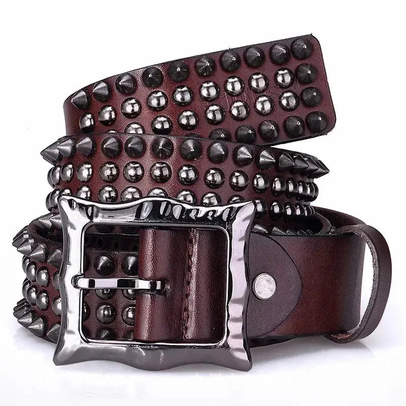 Men's Cowhide Leather Belt with Spike Rivet Studded Waistband for Jeans Fashion Accessories Hominus Denim