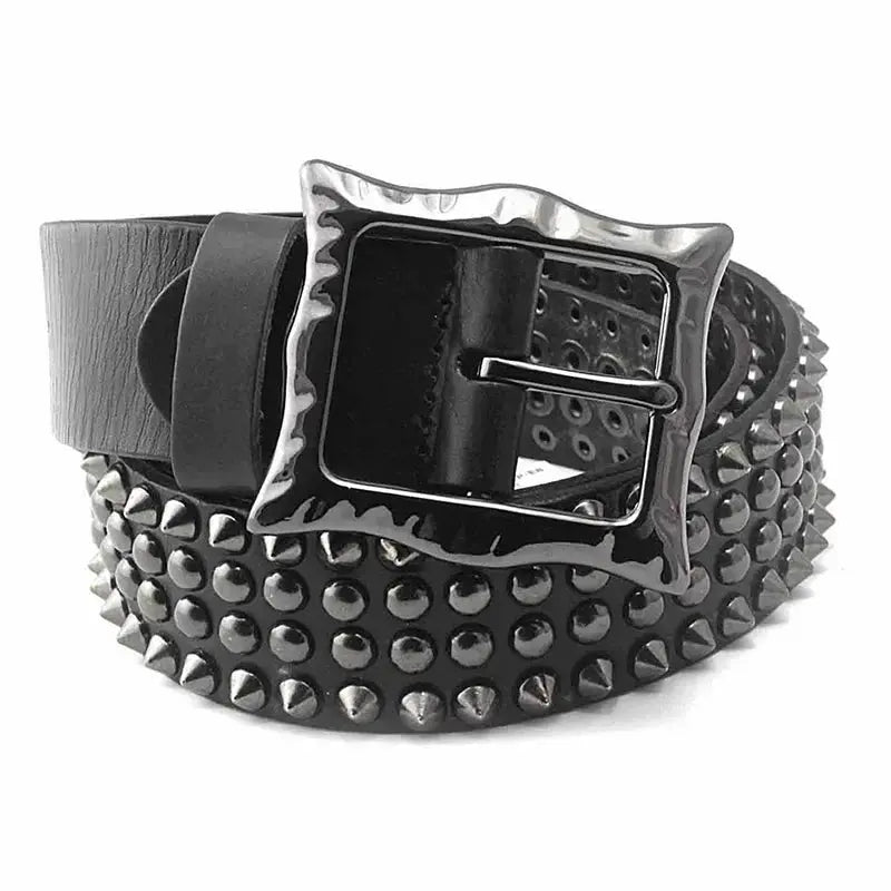 Men's Cowhide Leather Belt with Spike Rivet Studded Waistband for Jeans Fashion Accessories Hominus Denim