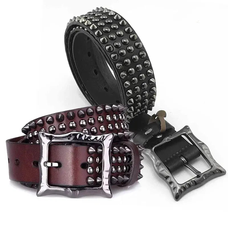 Men's Cowhide Leather Belt with Spike Rivet Studded Waistband for Jeans Fashion Accessories Hominus Denim