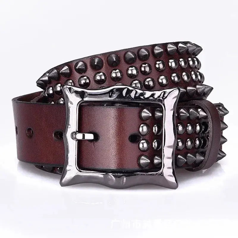 Men's Cowhide Leather Belt with Spike Rivet Studded Waistband for Jeans Fashion Accessories Hominus Denim