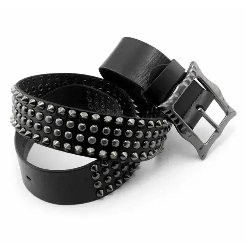 Men's Cowhide Leather Belt with Spike Rivet Studded Waistband for Jeans Fashion Accessories Hominus Denim