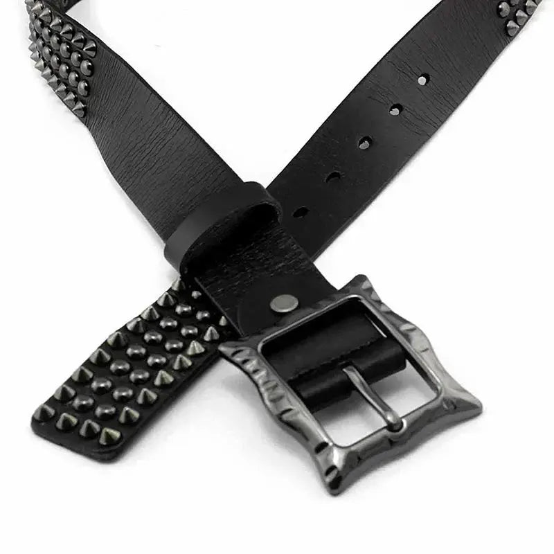 Men's Cowhide Leather Belt with Spike Rivet Studded Waistband for Jeans Fashion Accessories Hominus Denim