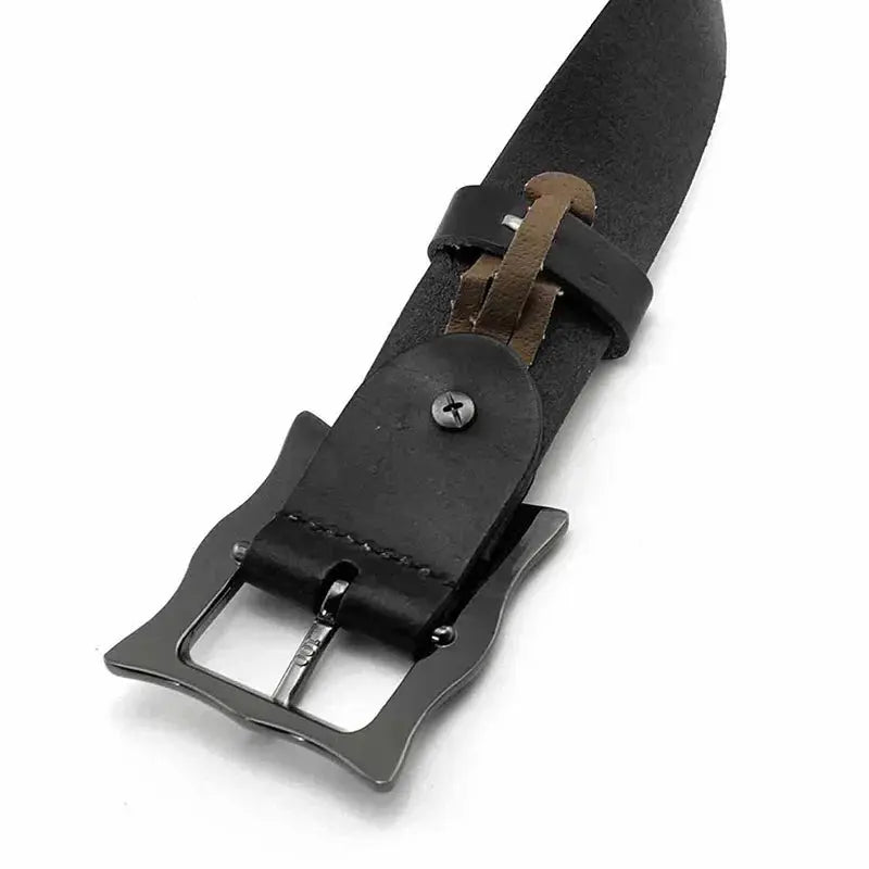Men's Cowhide Leather Belt with Spike Rivet Studded Waistband for Jeans Fashion Accessories Hominus Denim