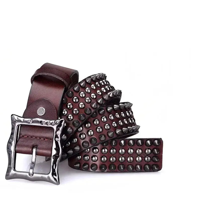Men's Cowhide Leather Belt with Spike Rivet Studded Waistband for Jeans Fashion Accessories Hominus Denim