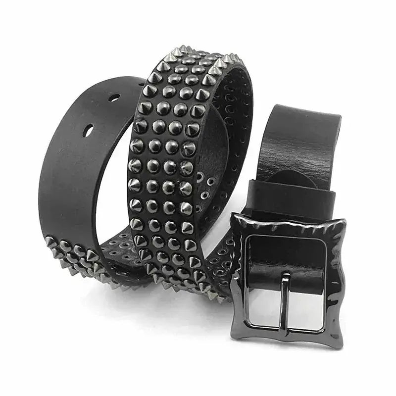 Men's Cowhide Leather Belt with Spike Rivet Studded Waistband for Jeans Fashion Accessories Hominus Denim