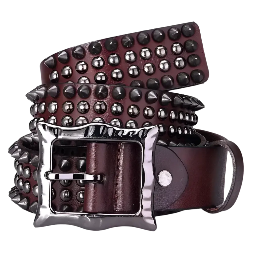 Men's Cowhide Leather Belt with Spike Rivet Studded Waistband for Jeans Fashion Accessories Hominus Denim