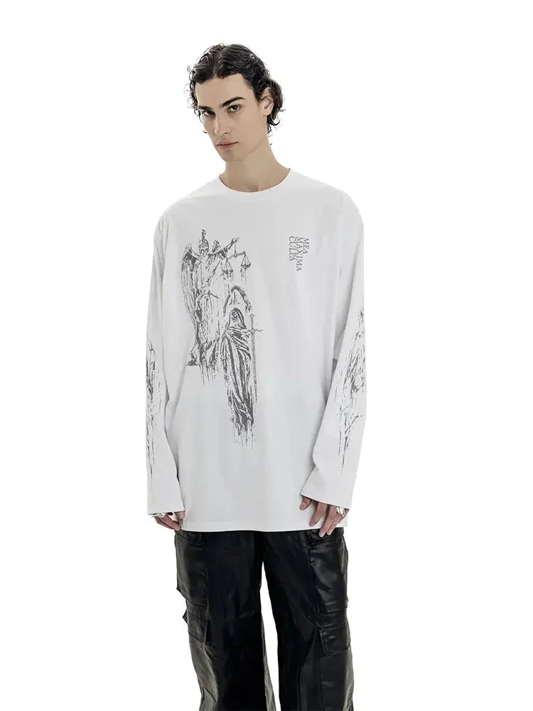 Men's T-Shirt Atrium White Graphic Oversized Cotton Vintage Summer Long Sleeve Tees Tops Harajuku Korean Y2k Streetwear Clothes Hominus Denim