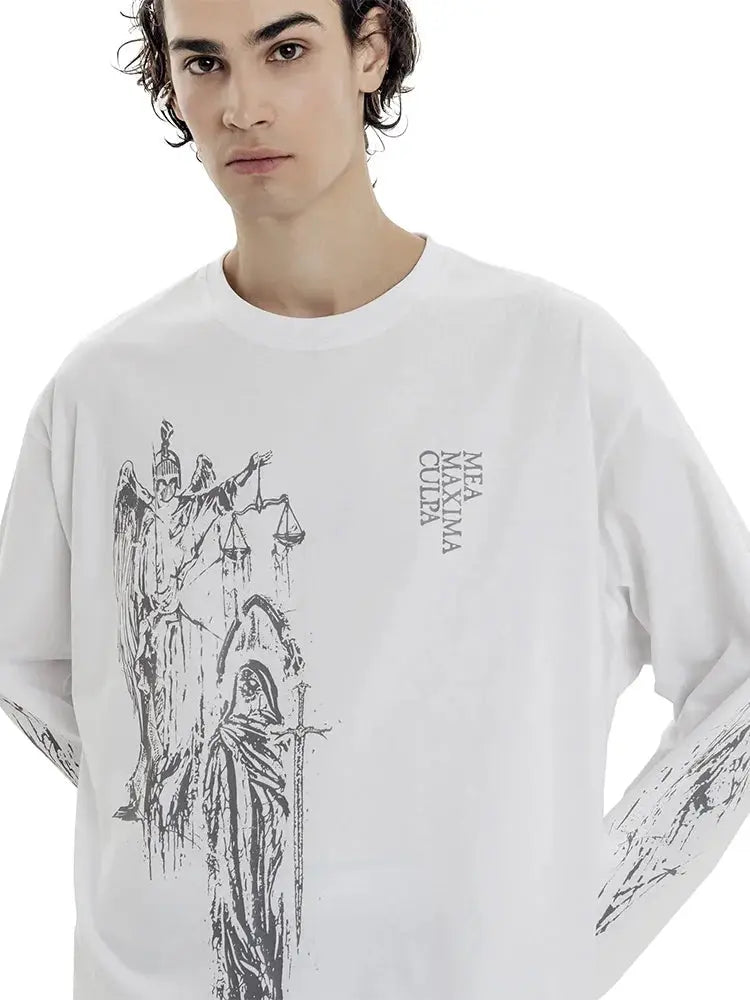 Men's T-Shirt Atrium White Graphic Oversized Cotton Vintage Summer Long Sleeve Tees Tops Harajuku Korean Y2k Streetwear Clothes Hominus Denim