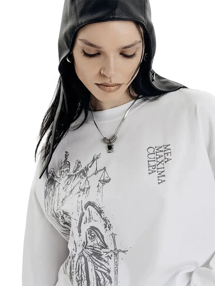 Men's T-Shirt Atrium White Graphic Oversized Cotton Vintage Summer Long Sleeve Tees Tops Harajuku Korean Y2k Streetwear Clothes Hominus Denim
