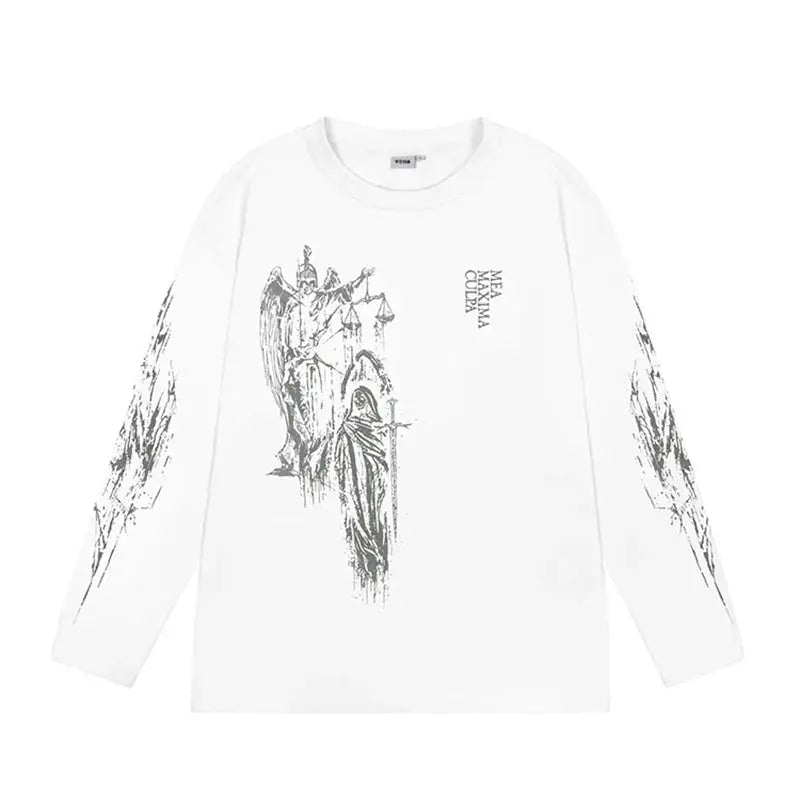 Men's T-Shirt Atrium White Graphic Oversized Cotton Vintage Summer Long Sleeve Tees Tops Harajuku Korean Y2k Streetwear Clothes Hominus Denim