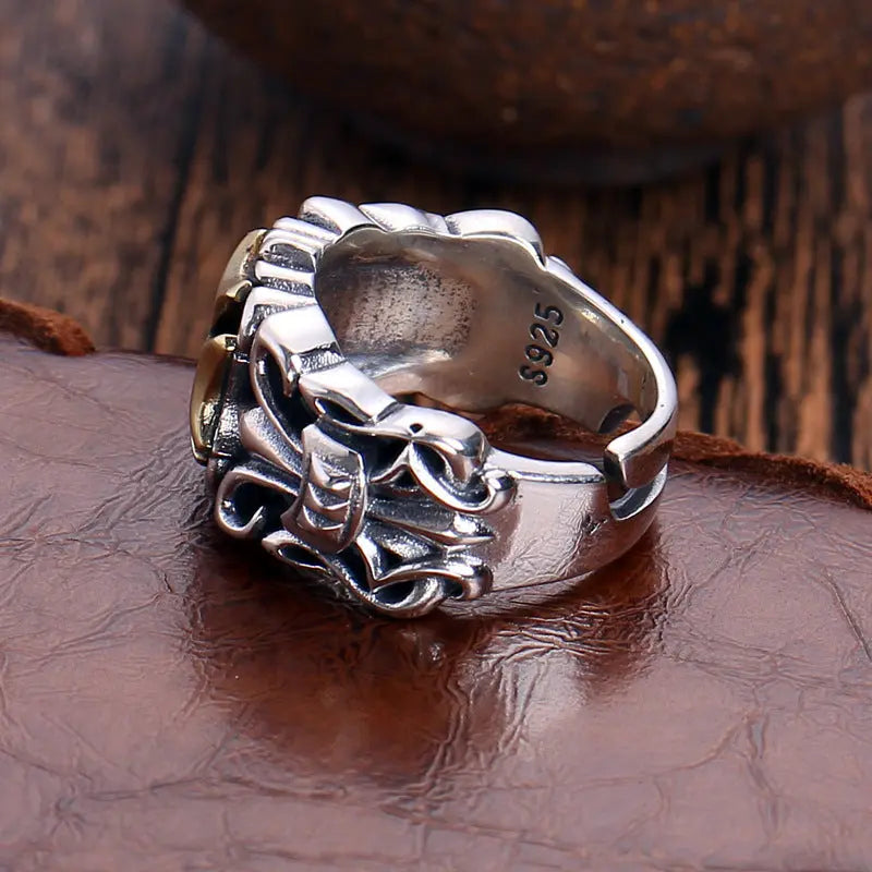 Men's Vintage Cross Adjustable Cuff Ring - Zinc Alloy, Hip Hop Gothic Style, No Plating - Versatile for Daily and Party Wear - All Season Compatible Hominus Denim