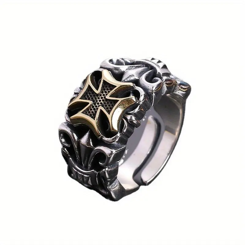 Men's Vintage Cross Adjustable Cuff Ring - Zinc Alloy, Hip Hop Gothic Style, No Plating - Versatile for Daily and Party Wear - All Season Compatible Hominus Denim