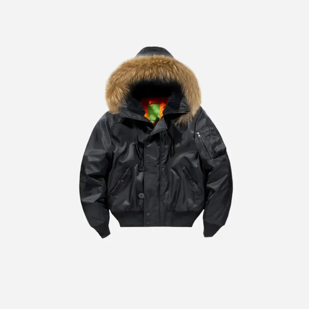 Military Fur Hooded Tactical Bomber Jacket Hominus Denim