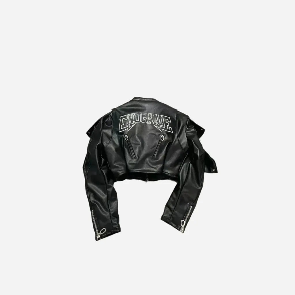 Motorcycle Gothic Embroidered Cropped Leather Jacket Hominus Denim