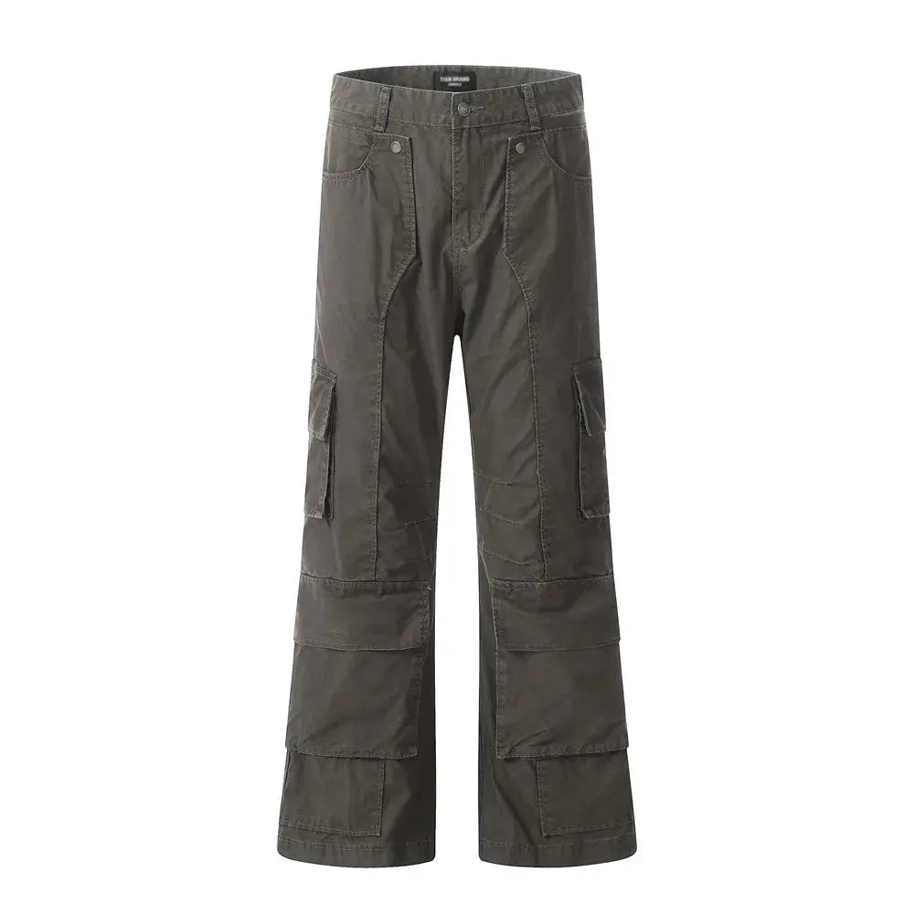 Multi-Pocket Denim Carpenter Pant Mens High Street Double Knee Loose Wide Leg Vintage Jeans Men Trousers Hominus Denim