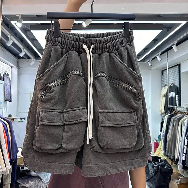 Multi-pocket zipper tactical overalls feature heavyweight shorts Hominus Denim