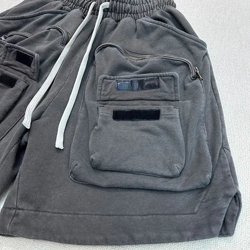Multi-pocket zipper tactical overalls feature heavyweight shorts Hominus Denim