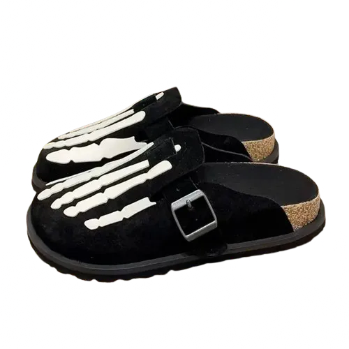 Nubuck Leather Skeleton Flat Slide Slipper - Hominus Denim