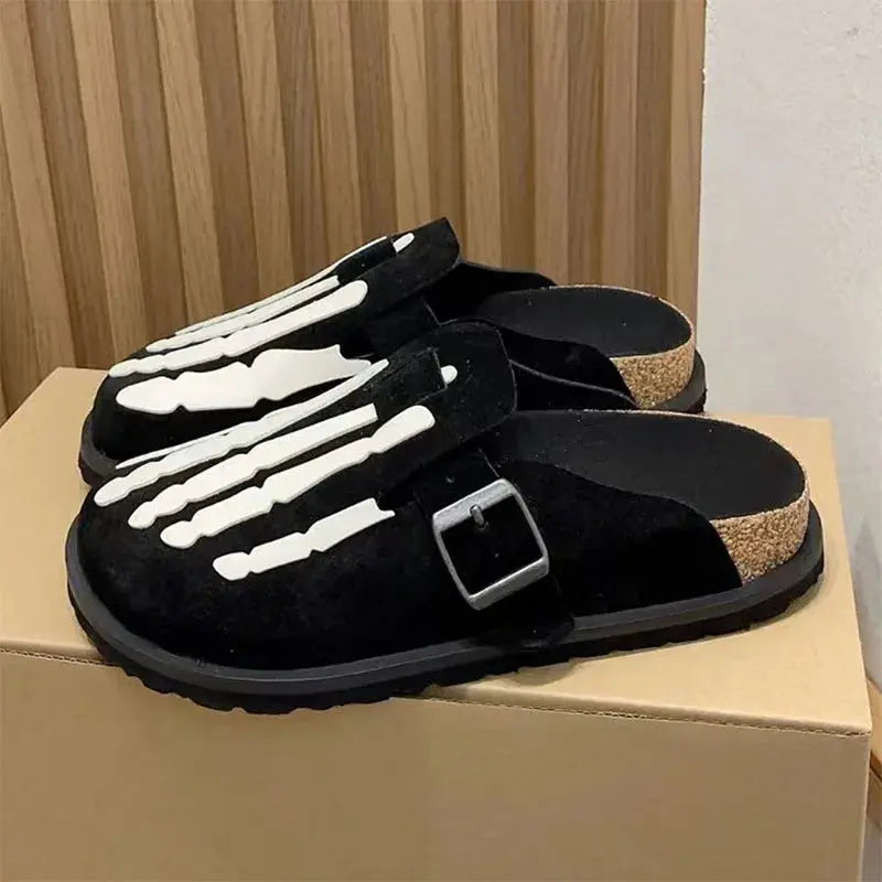 Nubuck Leather Skeleton Flat Slide Slipper - Hominus Denim