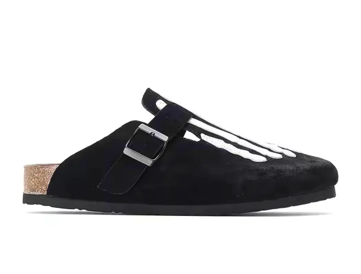 Nubuck Leather Skeleton Flat Slides Slippers Hominus Denim