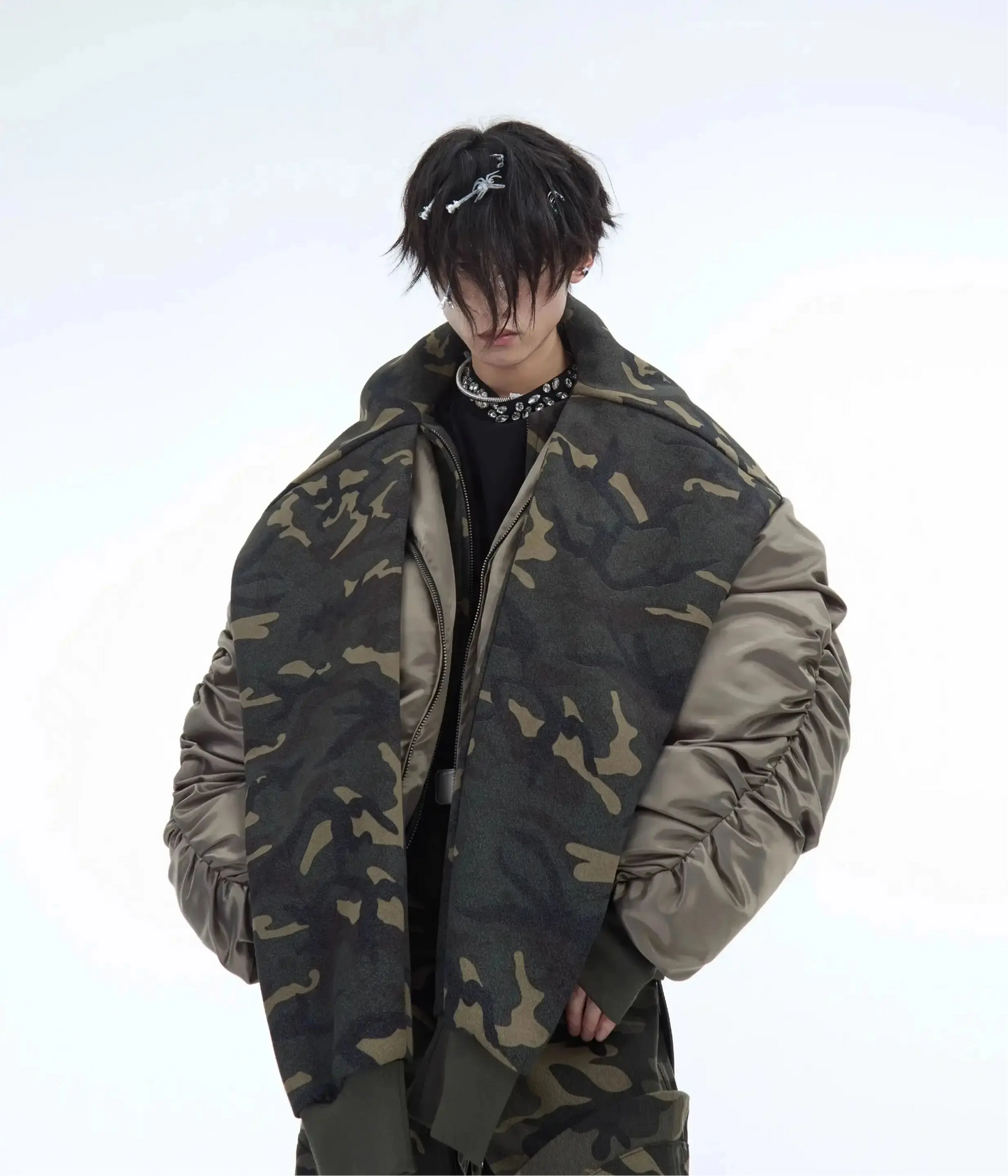 Oversized Camouflage Scarf Hooded Bomber Jacket Hominus Denim